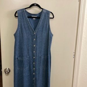 Merona Denim Dress Long Button Down Sleeveless L